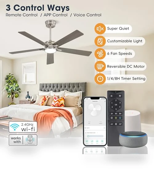 Smart Ceiling Fan with Lights — Ceiling Fan Wall Controls, WINGBO