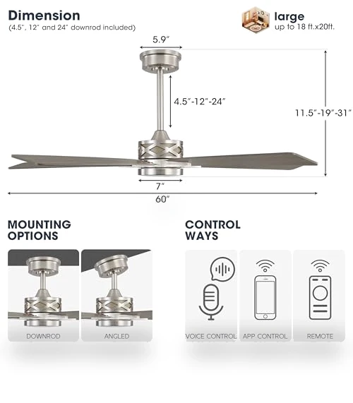 Smart Ceiling Fan with Lights — Ceiling Fan Wall Controls, WINGBO