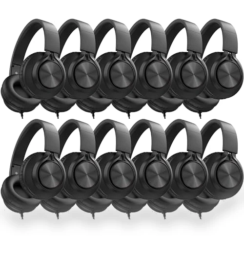 Wired Headphones 12-Pack Bulk for School Students Kids K-12 Classroom — Over-Ear Headphones, AILIHEN