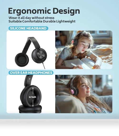 Wired Headphones 12-Pack Bulk for School Students Kids K-12 Classroom — Over-Ear Headphones, AILIHEN