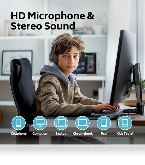 Wired Headphones 12-Pack Bulk for School Students Kids K-12 Classroom — Over-Ear Headphones, AILIHEN