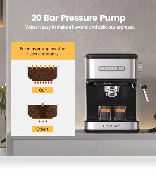 2-in-1 Coffee Maker with Milk Frother Steam Wand — Espresso Machines, Empstorm