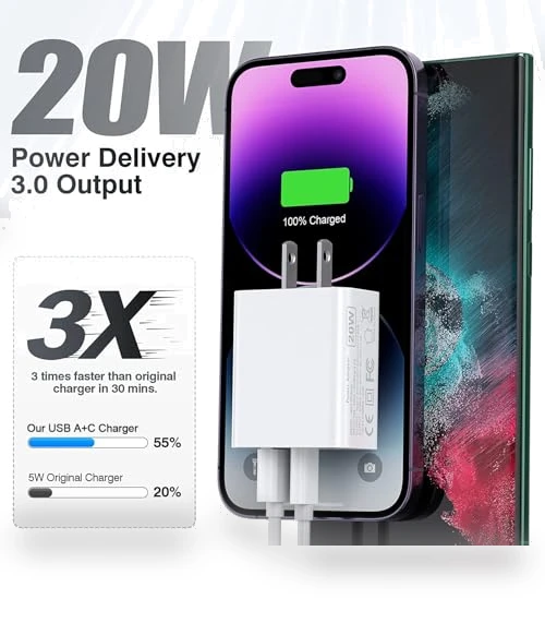 3Pack 20W Dual Port USB C Wall Charger — Chargers, DelTucci