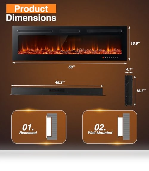 50" Recessed & Wall Mounted Electric Fireplace — Electric Heating Solutions, Breezestival