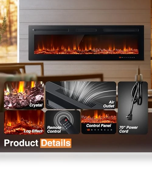 50" Recessed & Wall Mounted Electric Fireplace — Electric Heating Solutions, Breezestival
