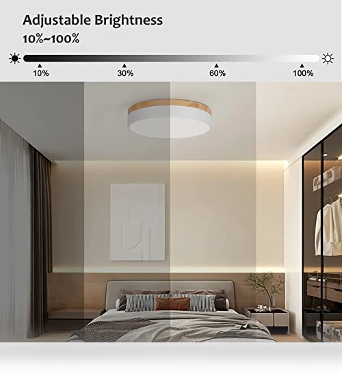 Dimmable LED Close to Ceiling Light with Minimalist Wood Oak Design — Overhead Lighting, WOKNOS