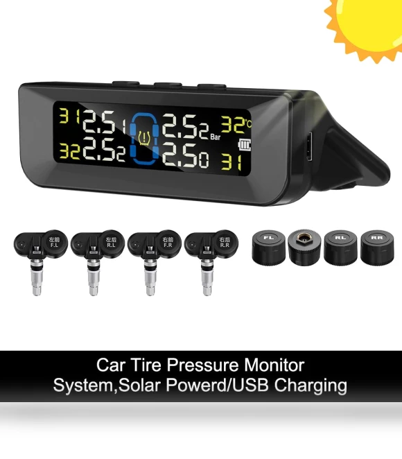 Real-Time TPMS Monitor with Solar/USB Power — TPMS Sensor Replacements, FORAUTO