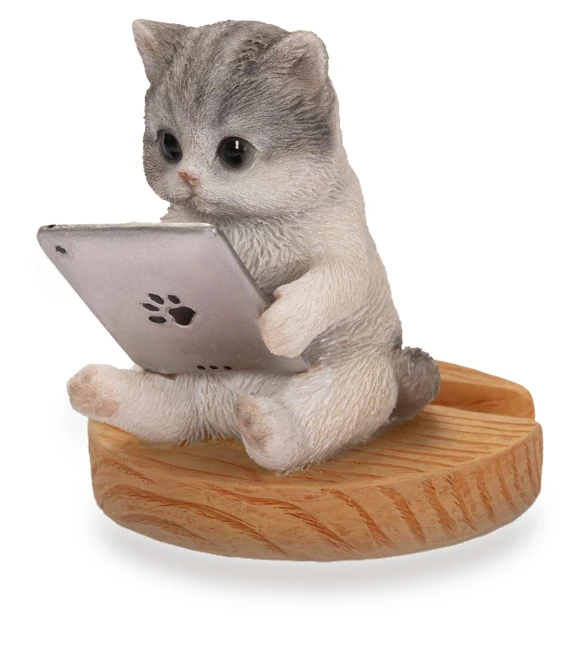 White Sabatara Cat Looking at Tablet Smartphone Stand — Phone Charms, Arkadia Japan