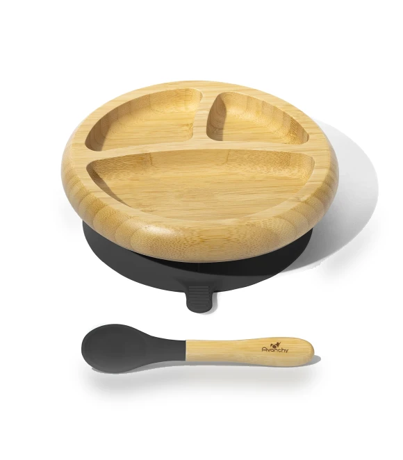 Non-Spill Baby Feeding Plate with Suction and Spoon — Dishes, Hidden Nest