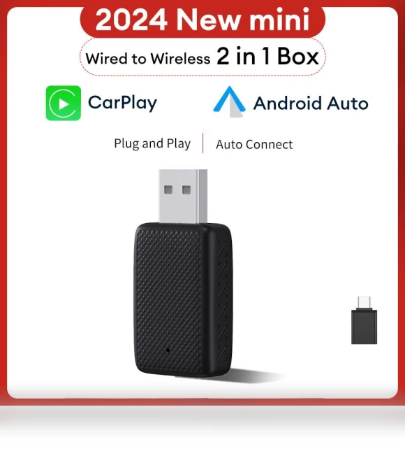 2 in 1 AI Box Mini Wired to Wireless Carplay & Android Auto Dongle — USB, Dream Garage