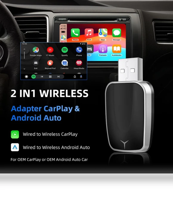 2-in-1 Wireless Carplay AI Box Android Auto Plug And Play — Stereo Receivers, Xixi Global Purchasing