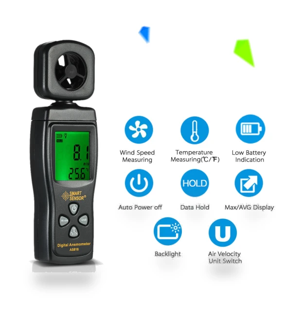 Mini Anemometer LCD Digital Wind Speed Meter — Wind Speed Gauges, Kkmoon