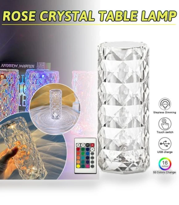 16-Color Touch Remote Control LED Crystal Table Lamp — Desk & Table Lighting