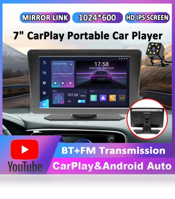7-inch Portable Wireless Carplay Android Auto Radio — Stereo Receivers, icreative