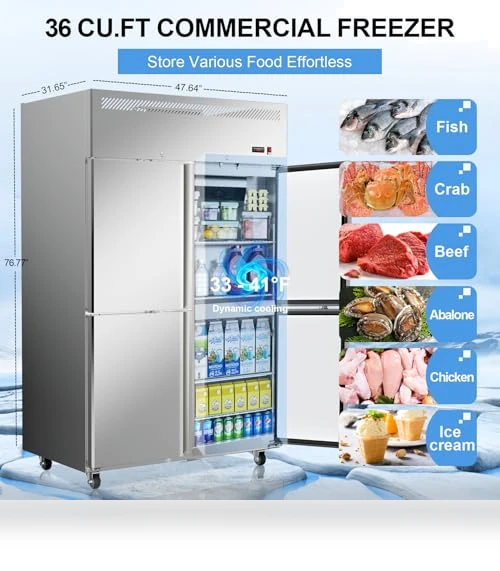 Commercial Refrigerator 4 Door Stainless Steel Reach-in Solid Door Upright Fridge — Mini Fridges, Ferueo
