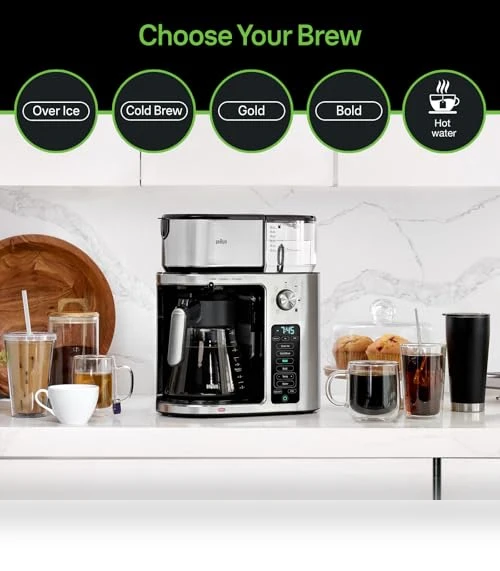 MultiServe Plus 10-Cup Pod Free Drip Coffee Maker — Coffee & Espresso Combos, Braun