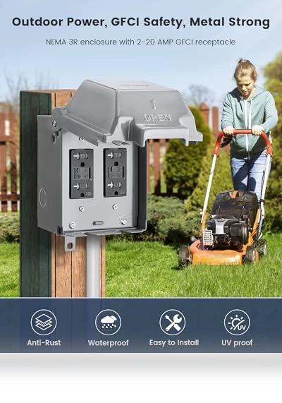 Outdoor Electrical Box Waterproof with Dual 20 AMP WRTR GFCI Receptacles — Inlet Boxes, SURAIELEC