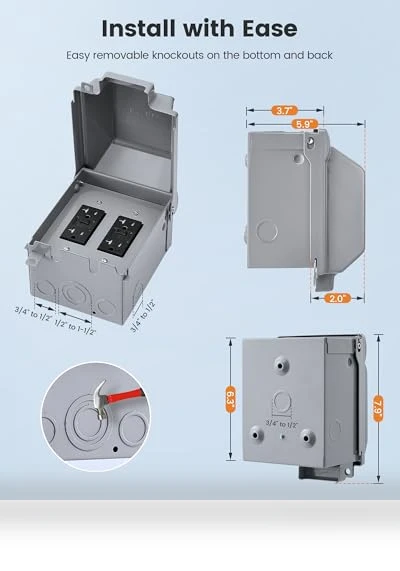 Outdoor Electrical Box Waterproof with Dual 20 AMP WRTR GFCI Receptacles — Inlet Boxes, SURAIELEC