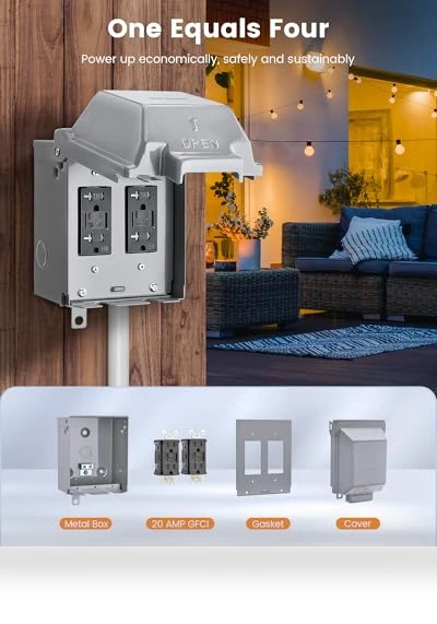 Outdoor Electrical Box Waterproof with Dual 20 AMP WRTR GFCI Receptacles — Inlet Boxes, SURAIELEC