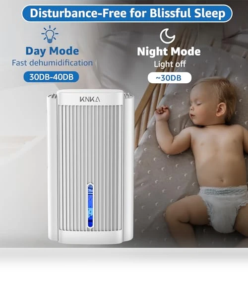 Quiet Dehumidifier with LED Light — Air Moisture Control, KNKA