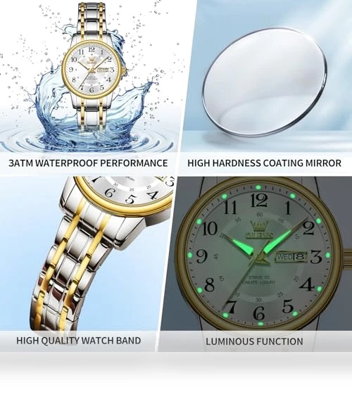 Two Tone Women's Watch with Date — Women's Wrist Watches, OLEVS