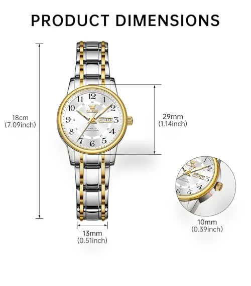 Two Tone Women's Watch with Date — Women's Wrist Watches, OLEVS