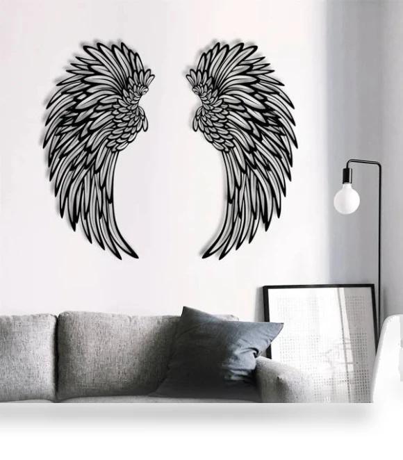 Angel Wings Metal Wall Art with LED Lights — Wall Lighting