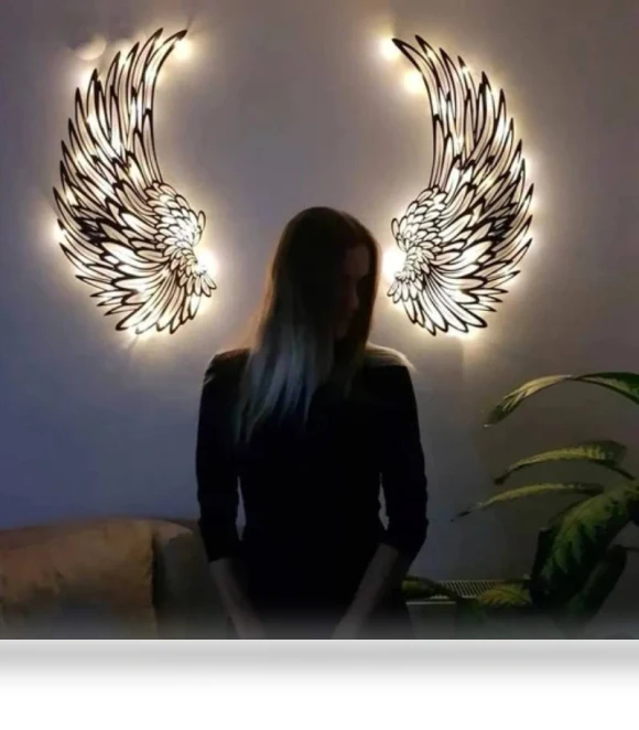 Angel Wings Metal Wall Art with LED Lights — Overhead Lighting