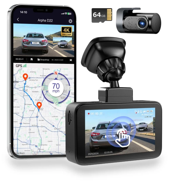 4K Dual Camera Car Dash Cam — Dashboard Cameras, Arpha