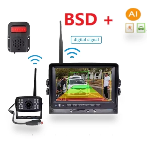 7-inch Digital Wireless Smart Blind Spot Radar AI BSD Alarm DVR Monitor Screen with 1 Rear View Camera — Rearview Safety Systems, Reakosound