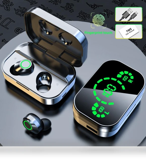 Bluetooth 5.3 9D Mirror Wireless Earbuds — In-Ear Headphones, YJMP Headphone