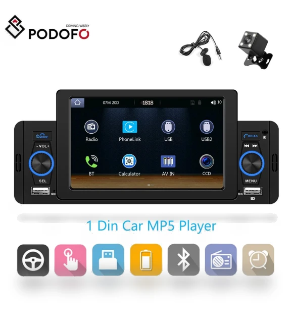 1 Din Car MP5/MP3 Player — Stereo Receivers, Podofo