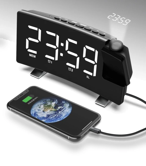 LED Digital FM Radio Clock with Projection Alarm — Alarm, POTAN MUSIC
