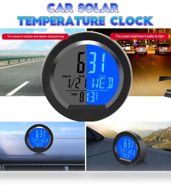 Solar Charging or Battery Powered Smart Digital Car Clock — Clock, JOHO