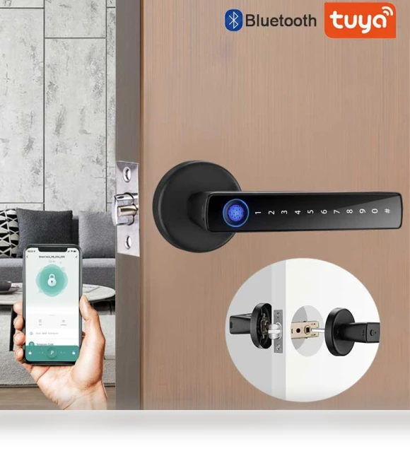 Smart Door Lock Handle with Fingerprint Key Card — Electromagnetic Security Locks, YDM Beauty Life