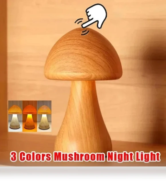 Smart Remote Control Wooden Cute Mushroom Night Light — Night Lights, Elegant Living House