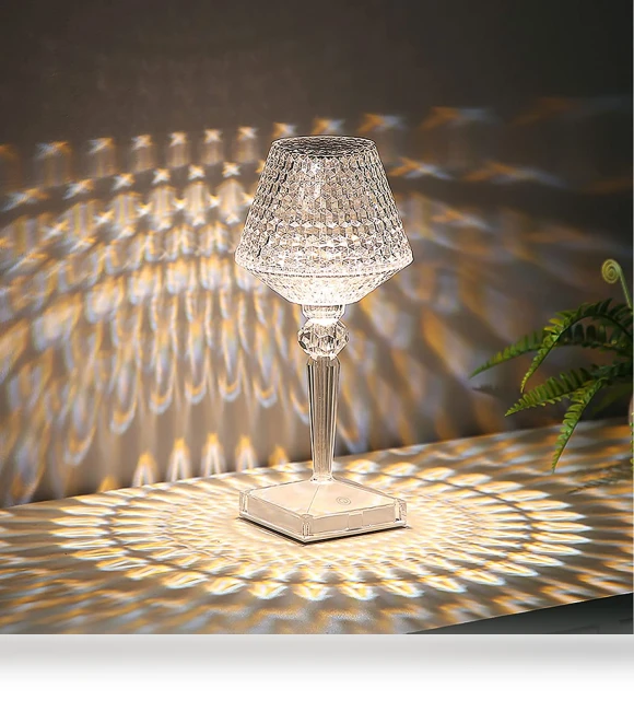 Decorative Touch-Sensitive Rechargeable Wireless Crystal Bedside Lamp — Desk & Table Lighting, QIANBAIDI