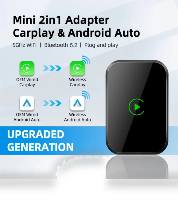 Mini 2-in-1 Wired Wireless Carplay Android Auto Adapter — Stereo Receivers, icreative