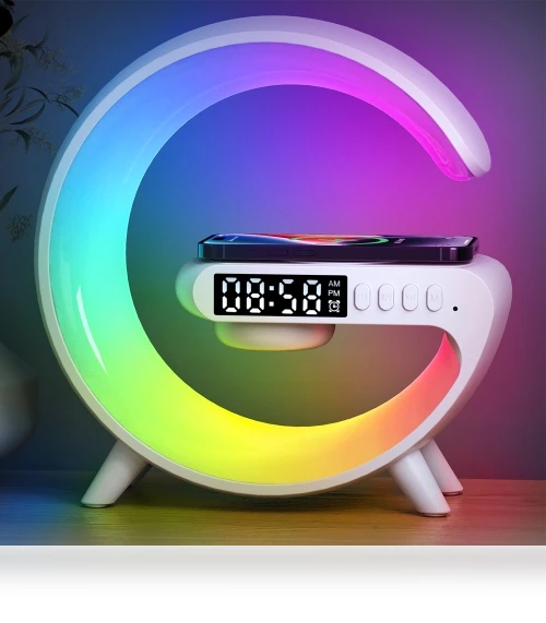Smart Bluetooth Speaker with Wireless Charger, Alarm Clock, and Wake-up Light — Sleep Soothers, G69