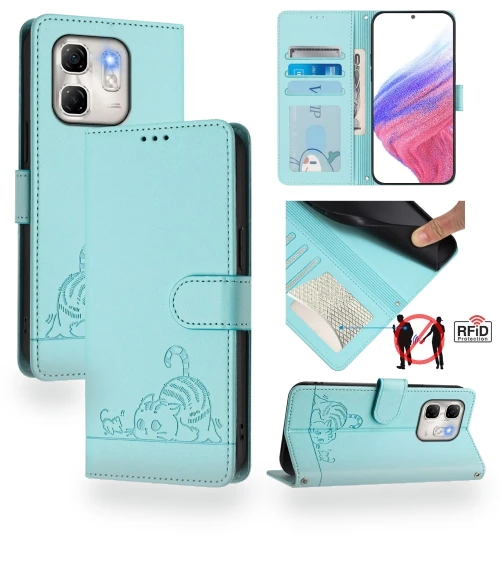 Cat Rat Embossed Pattern RFID Leather Phone Case with Lanyard for Infinix Hot 50i 5G / Smart 9 4G — Phone Accessories, Infinix