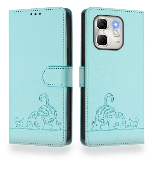 Cat Rat Embossed Pattern RFID Leather Phone Case with Lanyard for Infinix Hot 50i 5G / Smart 9 4G — Phone Accessories, Infinix