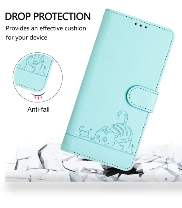 Cat Rat Embossed Pattern RFID Leather Phone Case with Lanyard for Infinix Hot 50i 5G / Smart 9 4G — Phone Accessories, Infinix