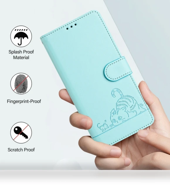 Cat Rat Embossed Pattern RFID Leather Phone Case with Lanyard for Infinix Hot 50i 5G / Smart 9 4G — Phone Accessories, Infinix