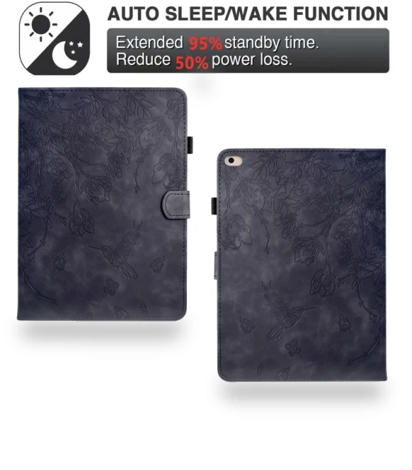 Flowers and Bird Embossed Smart Leather Tablet Case for iPad 9.7 2018/2017 — Keyboard Cases