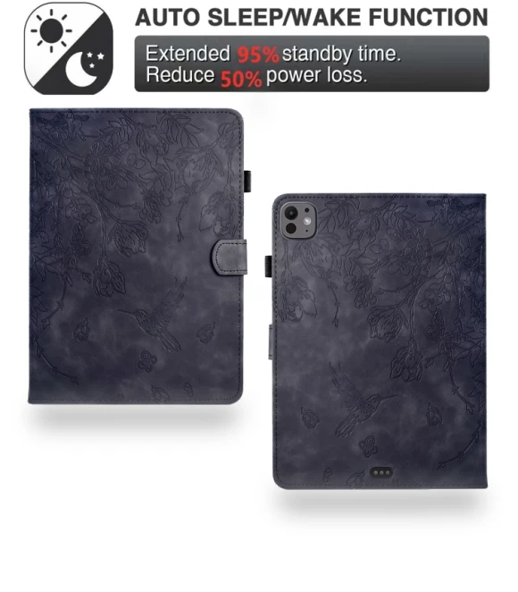 Flowers and Bird Embossed Smart Leather Tablet Case for iPad Air 11 2024 / iPad Pro 11 — Keyboard Cases