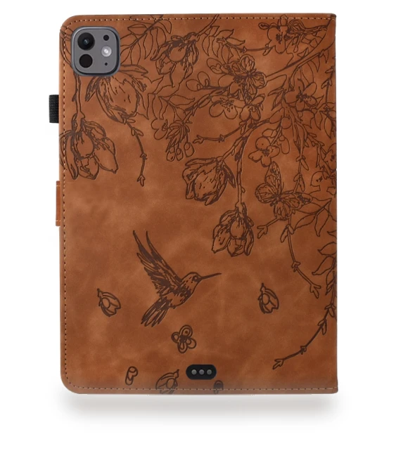 Flowers and Bird Embossed Smart Leather Tablet Case for iPad Pro 11 2024 — Keyboard Cases