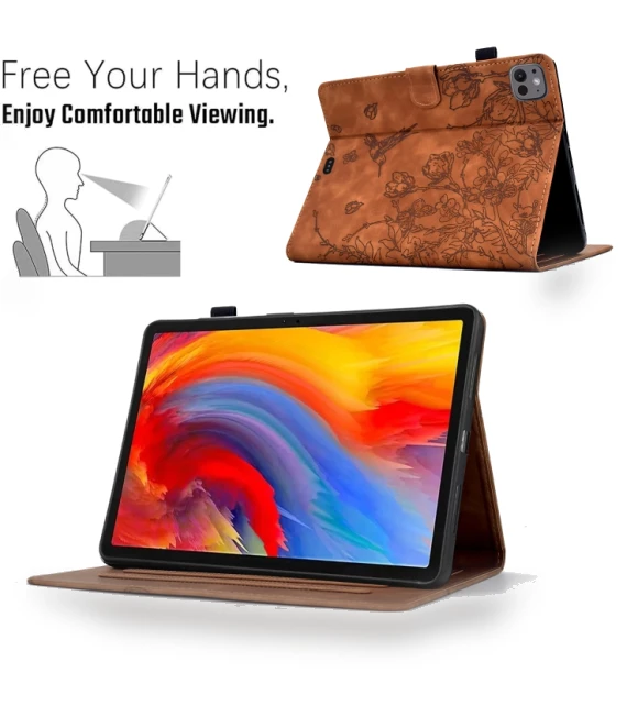 Flowers and Bird Embossed Smart Leather Tablet Case for iPad Pro 11 2024 — Keyboard Cases