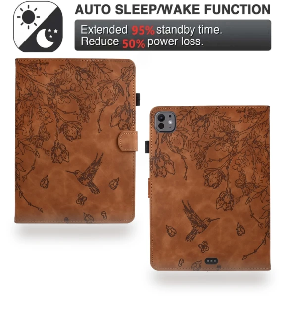 Flowers and Bird Embossed Smart Leather Tablet Case for iPad Pro 11 2024 — Keyboard Cases