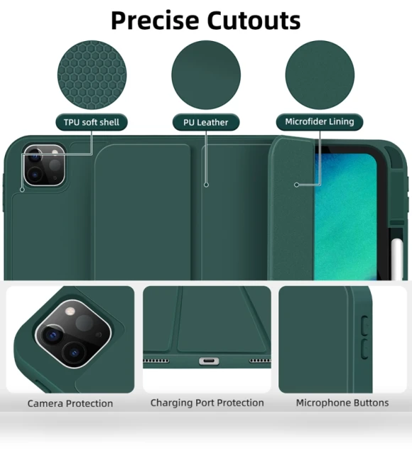 3-fold TPU Smart Leather Tablet Case with Pen Slot for iPad Pro 11 — Cases