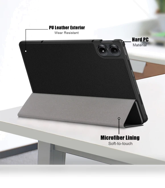 3-Fold Stand Leather Smart Tablet Case for Xiaomi Redmi Pad Pro 12.1 — Keyboard Cases, Xiaomi